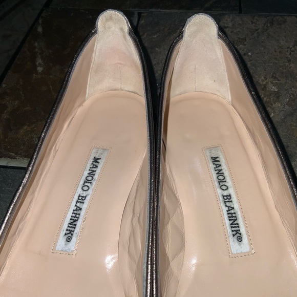 EUC MANOLO BLAHNIK PEWTER QUILTED LEATHER BALLET FLATS SIZE 37 1/2 - Picture 9 of 11